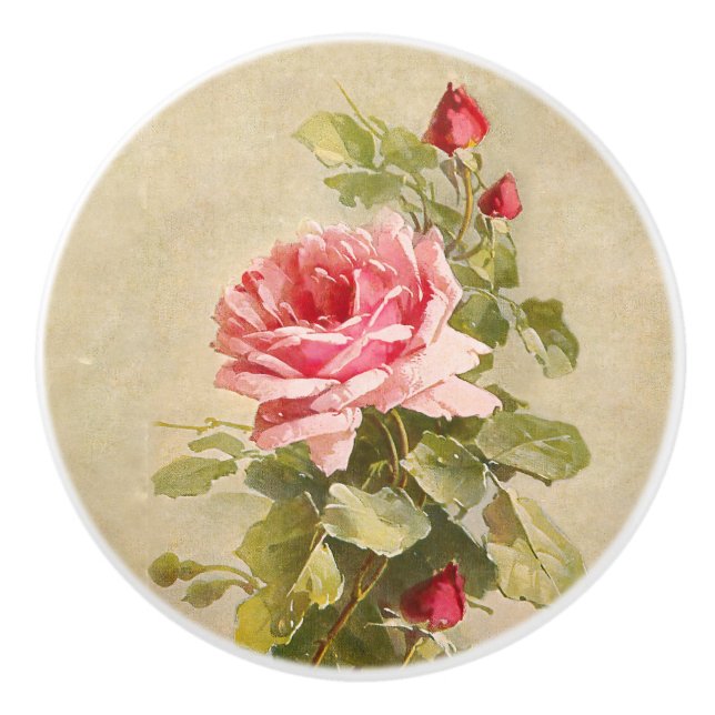 Elegant Vintage Pink Roses Ceramic Knob (Front)