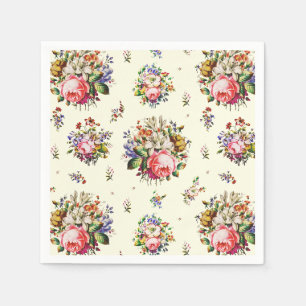 Elegant Vintage Pink Roses Floral Pattern Cream Napkin