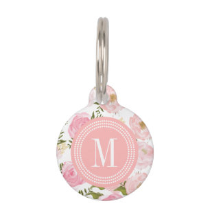 Elegant Vintage Pink Roses Personalised Pet Tag