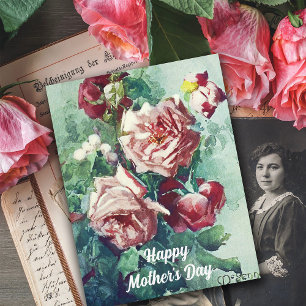 Elegant Vintage Pink Roses Watercolor Painting Card