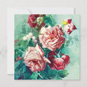 Elegant Vintage Pink Roses Watercolor Painting Card