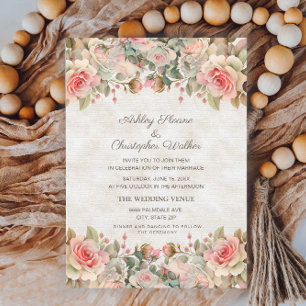 Elegant Vintage Pink Roses Wedding Invitation
