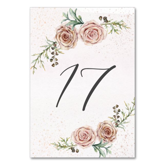 Elegant Vintage Pink Roses Wedding  Table Number (Front)