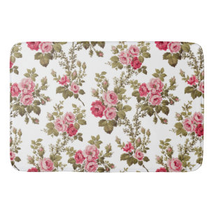 Elegant Vintage Pink Roses-White Background Bath Mat