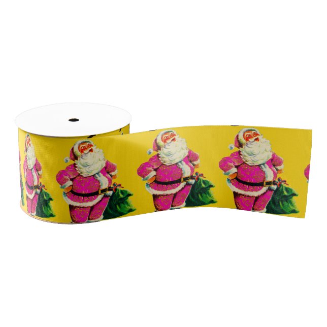 Elegant Vintage pink Santa Christmas Delight Grosgrain Ribbon (Spool)
