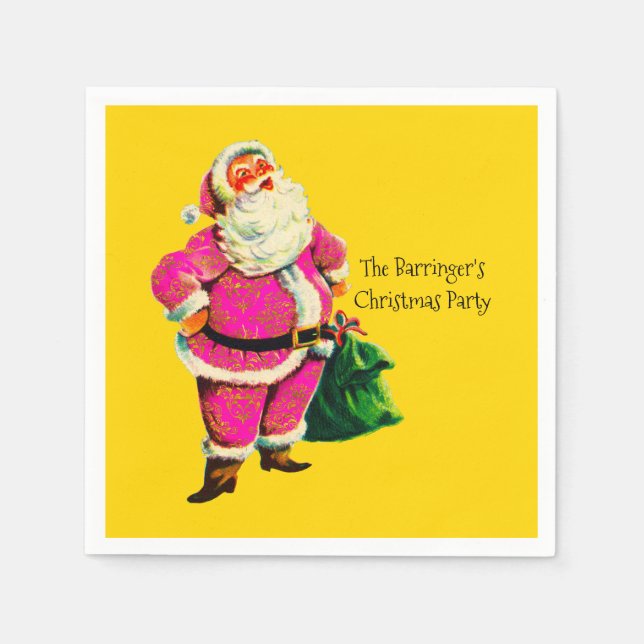 Elegant Vintage pink Santa Christmas Party  Napkin (Front)