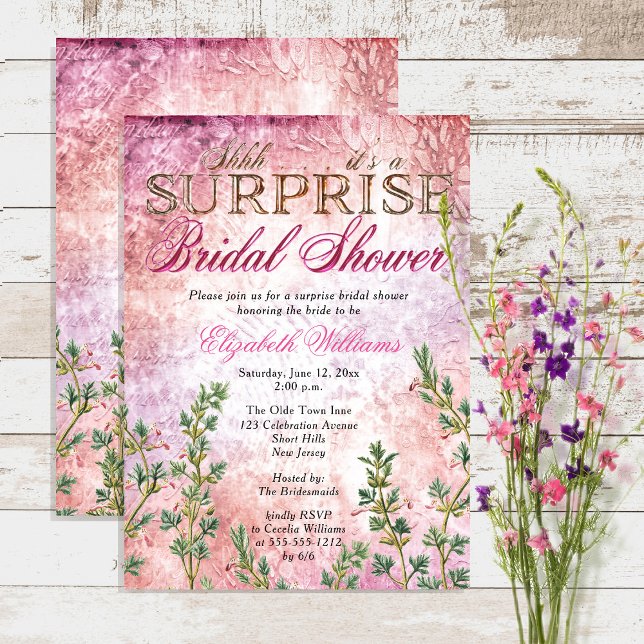 Elegant Vintage Pink Surprise Bridal Shower Invitation (Creator Uploaded)