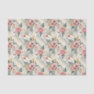 Elegant Vintage Pink Teal Gold Florals Wedding   Tissue Paper