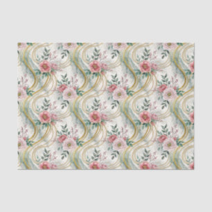 Elegant Vintage Pink Teal Gold Florals Wedding Tissue Paper