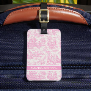 Elegant vintage pink toile de jouy luggage tag