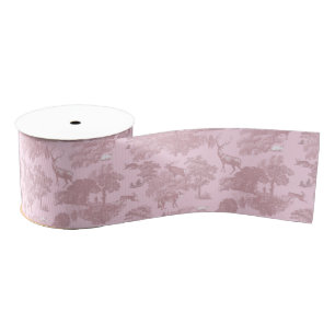 Elegant Vintage Pink Toile Deer Woodland Grosgrain Ribbon