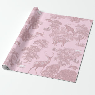 Elegant Vintage Pink Toile Deer Woodland Wrapping Paper