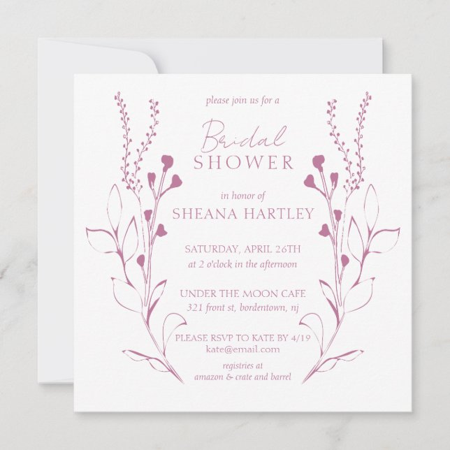 Elegant Vintage Pink Vines & Flowers Bridal Shower Invitation (Front)