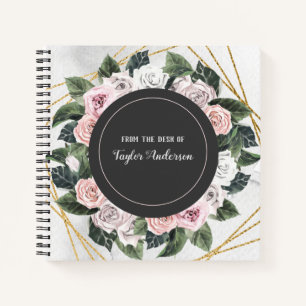 Elegant Vintage Pink White Floral Personalised Notebook
