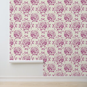 Elegant Vintage Pink White Hydrangea Bow Pattern Wallpaper