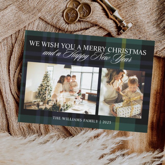 Elegant Vintage Plaid 2 Photo Christmas Holiday Card (Creator Uploaded)
