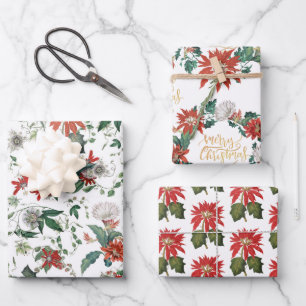 Elegant Vintage Poinsettia Christmas Flowers Wrapp Wrapping Paper Sheet