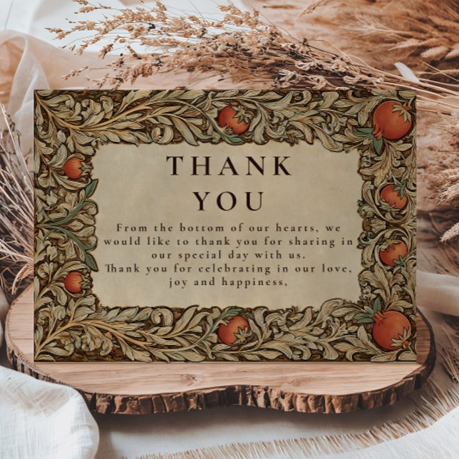 Elegant Vintage Pomegranate Wedding Thank You Card (Creator Uploaded)