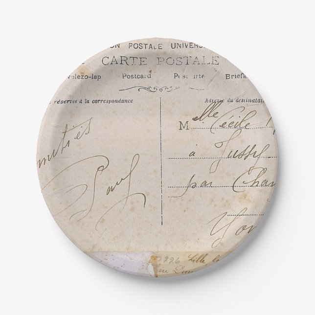 Elegant Vintage Postcards Handwriting Paper Plate (Front)