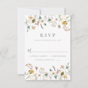 Elegant Vintage Pressed Flowers Wedding RSVP Card