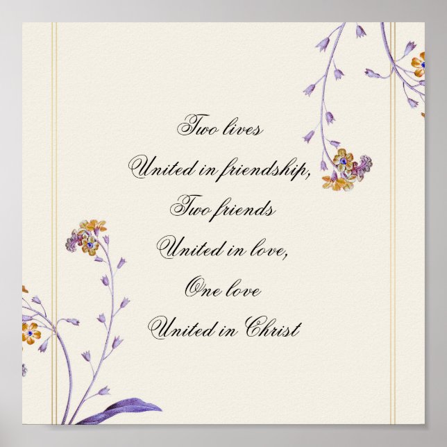 Elegant Vintage Purple Beige Floral Inspirational Poster (Front)