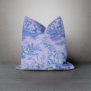 Elegant vintage purple blue toile de jouy cushion