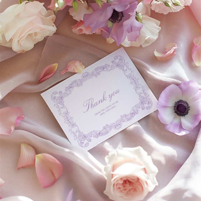 Elegant Vintage Purple Bridal Shower Thank You Card (Elegant Vintage Purple Bridal Shower Thank You Card)