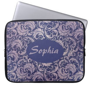 Elegant Vintage Purple Damask Pattern Laptop Sleeve