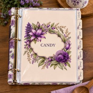 Elegant Vintage Purple Floral Recipe Cookbook