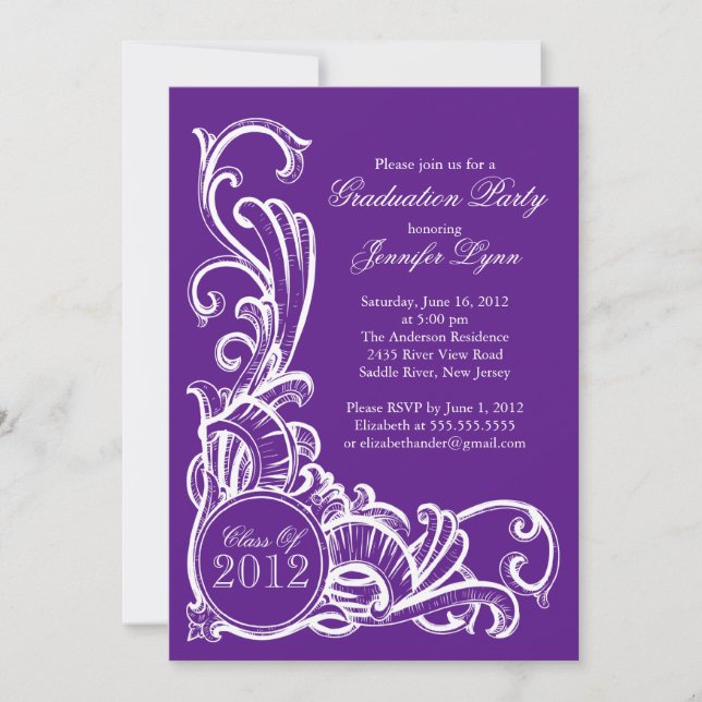 Elegant Vintage Purple Graduation Party Invitation (Front)