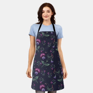 Elegant Vintage Purple Orchids Floral Pattern Apron