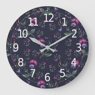 Elegant Vintage Purple Orchids Floral Pattern Large Clock