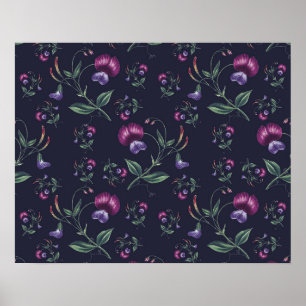 Elegant Vintage Purple Orchids Floral Pattern Poster