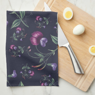 Elegant Vintage Purple Orchids Floral Pattern Tea Towel