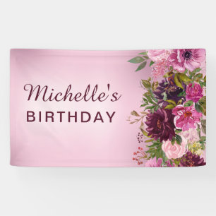 Elegant Vintage Purple Pink Floral Roses Birthday Banner