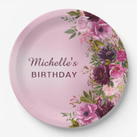 Elegant Vintage Purple Pink Floral Roses Birthday
