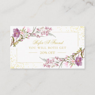 Elegant Vintage Purple Pink Flowers Referral Card