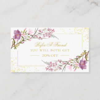 Elegant Vintage Purple Pink Flowers Referral Card