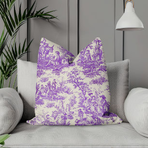 Elegant vintage purple toile de jouy cushion