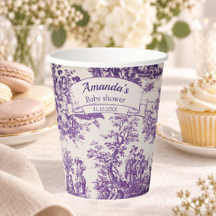 Elegant Vintage Purple Toile De Jouy Monogram Paper Cups