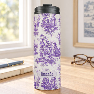 Elegant vintage purple toile de jouy monogram thermal tumbler