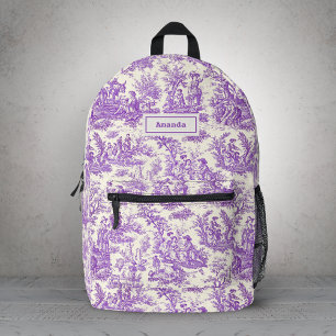 Elegant Vintage Purple Toile De Jouy Pattern Printed Backpack