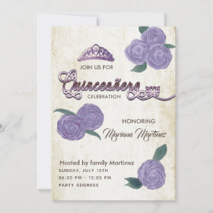 Elegant vintage purple watercolor roses Quince Invitation