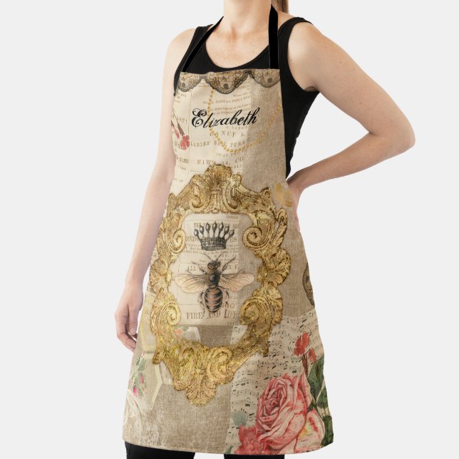 Elegant Vintage Queen Bee Decoupage Apron (Insitu)