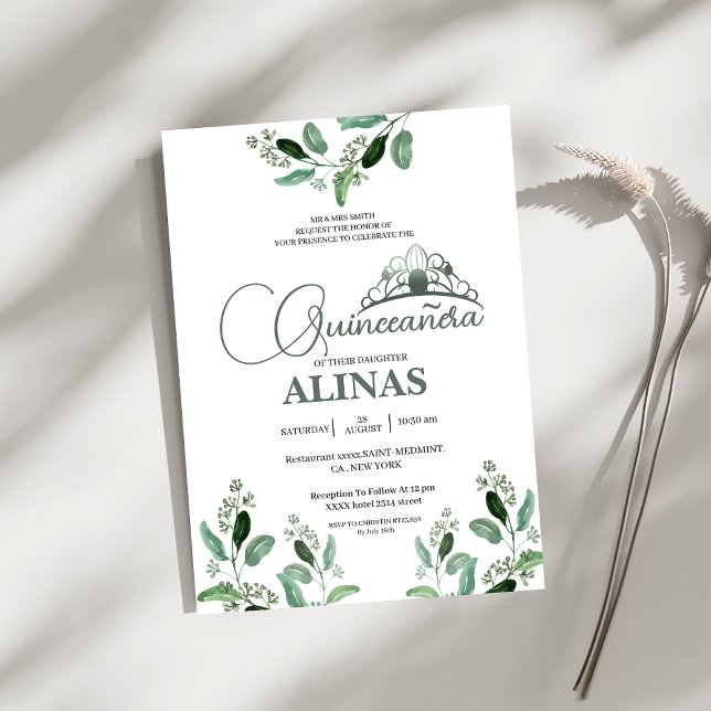 Elegant Vintage Quinceañera Sage Green crown Invitation (Creator Uploaded)