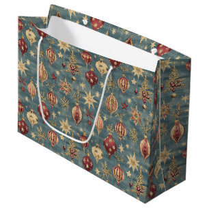 Elegant Vintage Red and Cream Christmas Ornaments Large Gift Bag