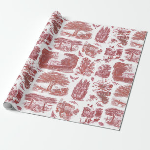Elegant Vintage Red Country Pastoral Toile Wrapping Paper