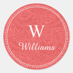 Elegant Vintage Red Floral Dotted Border Classic Round Sticker