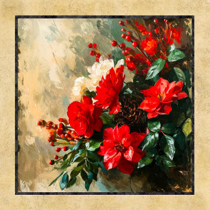 Elegant Vintage Red Floral Holiday Art Card