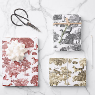 Elegant Vintage Red Fox Rabbit Country Toile Wrapping Paper Sheet